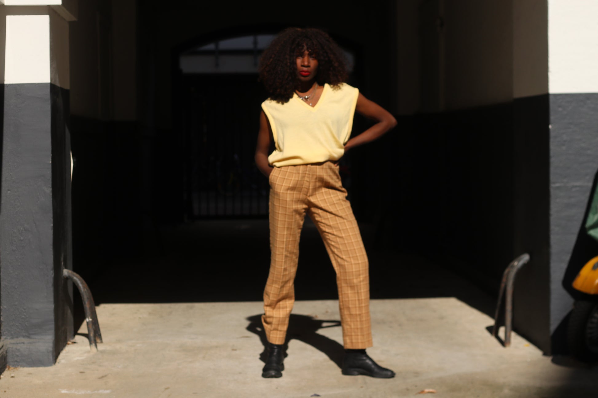 Plaid Trousers Vintage 70s Beige High Waisted Pants | Fits XS to S