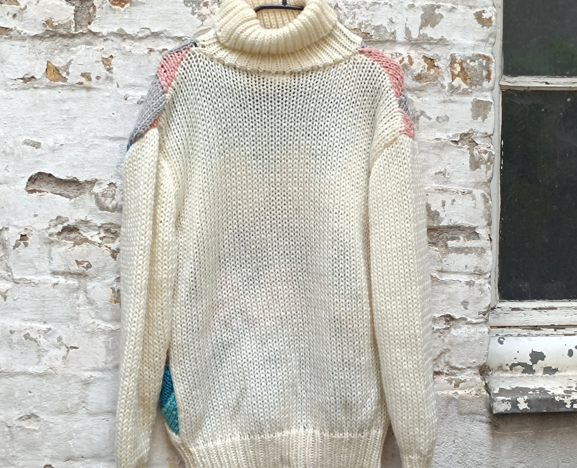 Vintage 80s Geometric Knit Turtleneck Sweater - Oversized Chunky Jumper