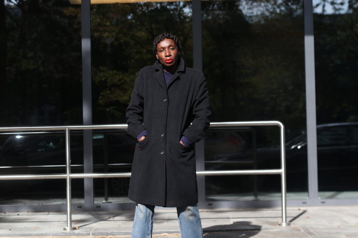 Vintage Wool Cashmere Overcoat | 90s Minimalist Black Long Coat M