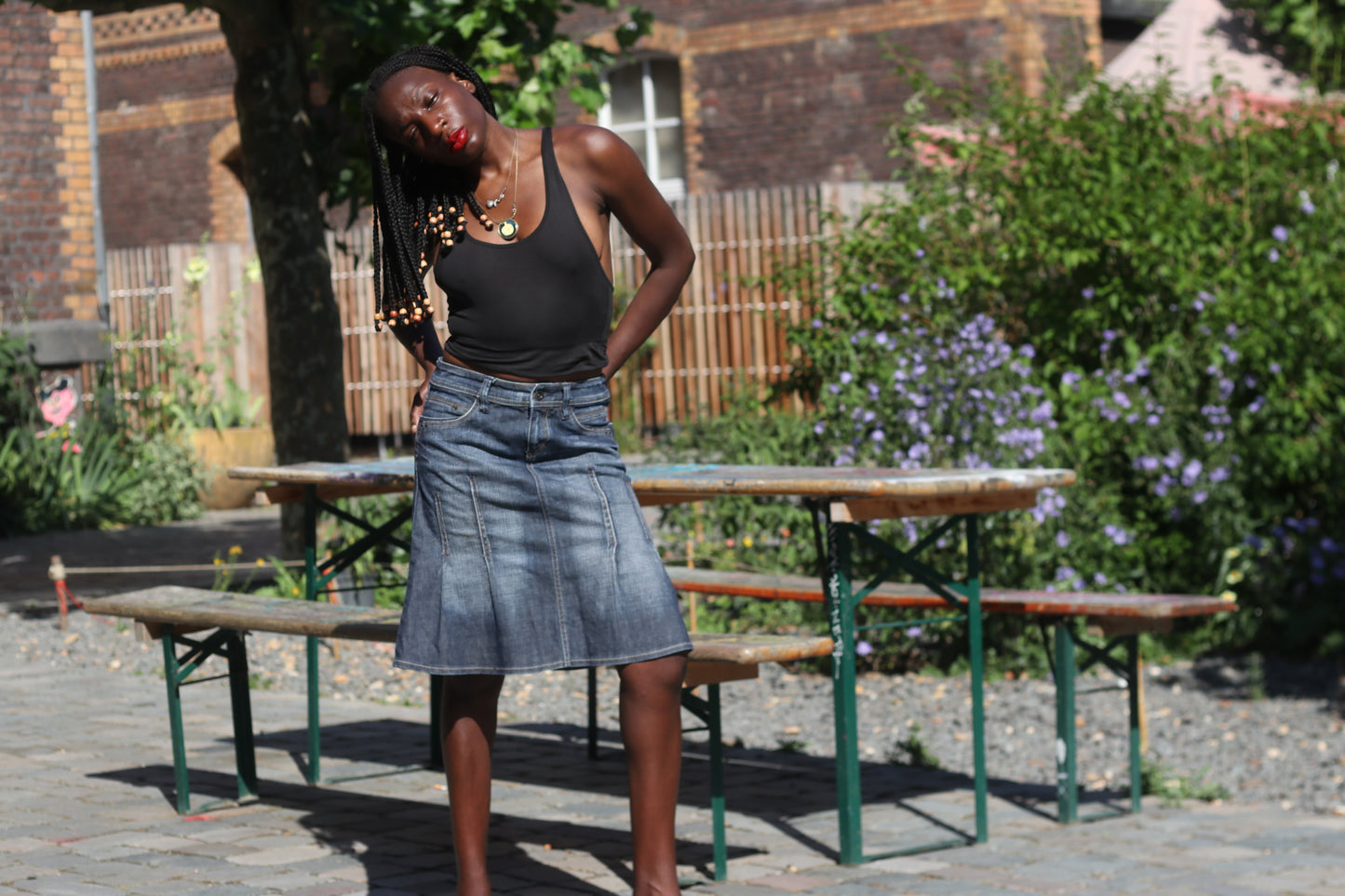 Vintage Esprit Denim Skirt Y2K Paneled A Line Midi Blue Jean Skirt 90s Vintage