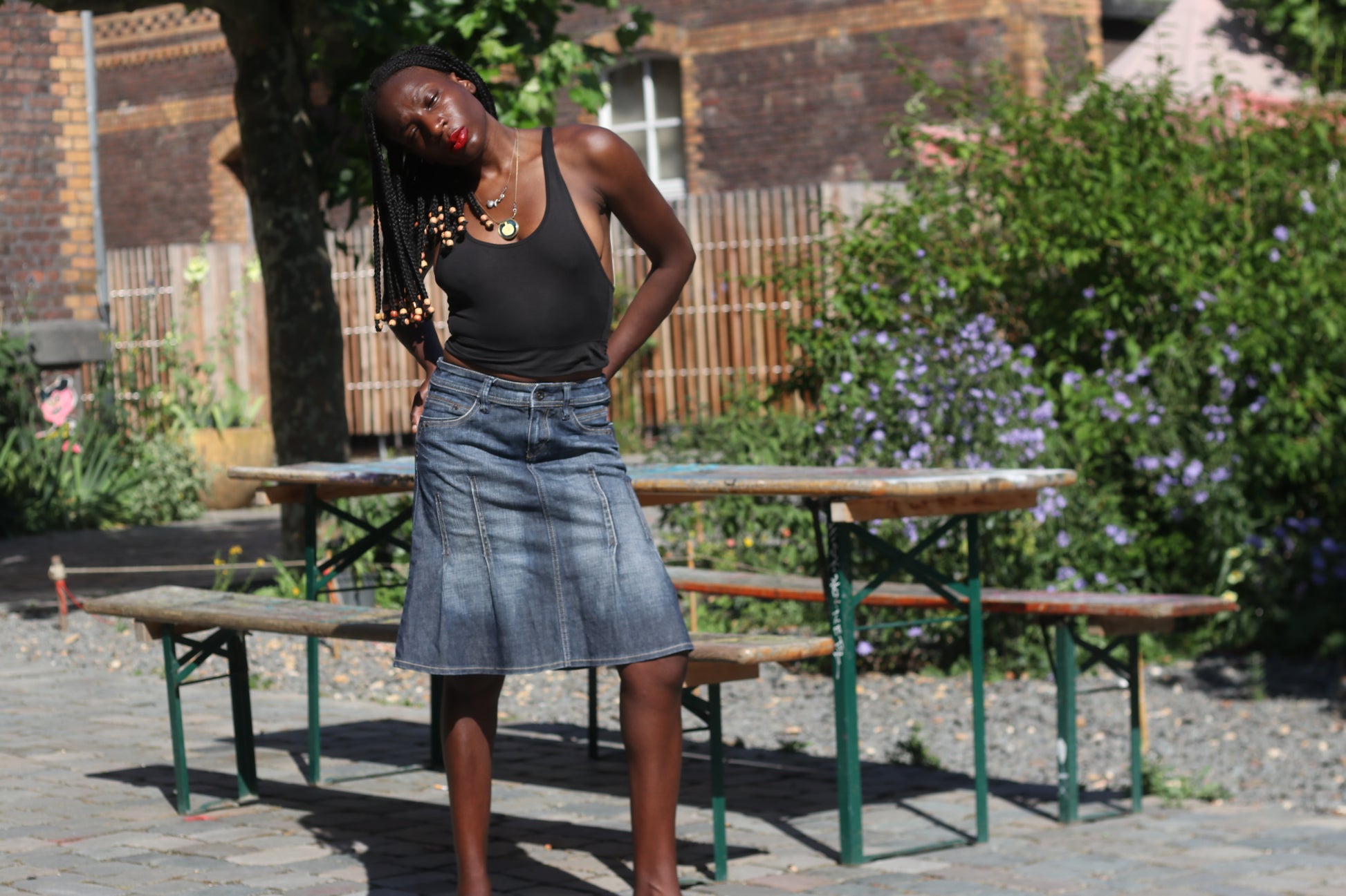 Vintage Esprit Denim Skirt Y2K Paneled A Line Midi Blue Jean Skirt 90s Vintage