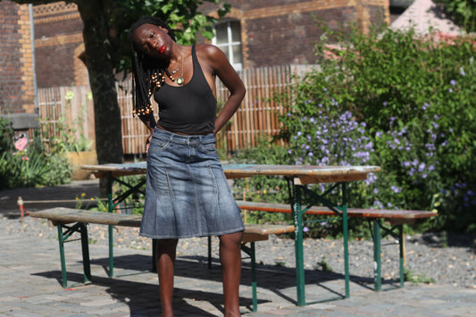 Vintage Esprit Denim Skirt Y2K Paneled A Line Midi Blue Jean Skirt 90s Vintage
