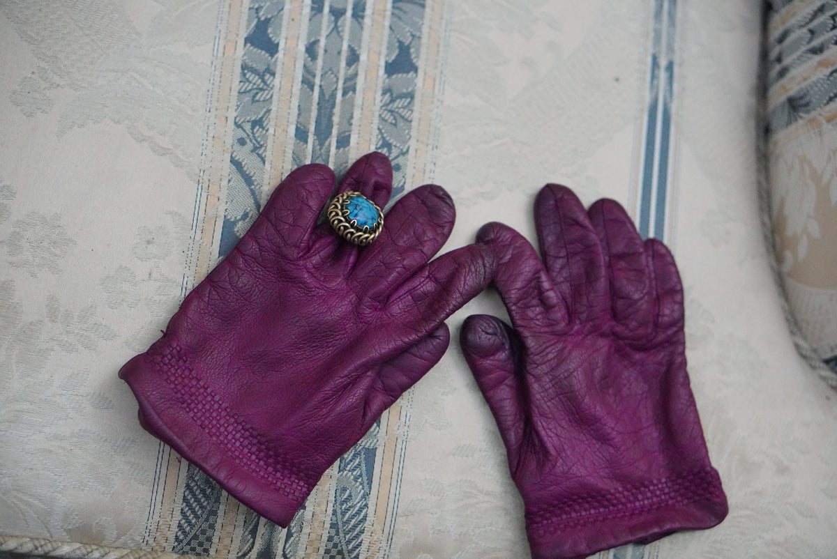 Vintage 80s Purple Magenta Leather Gloves M-L