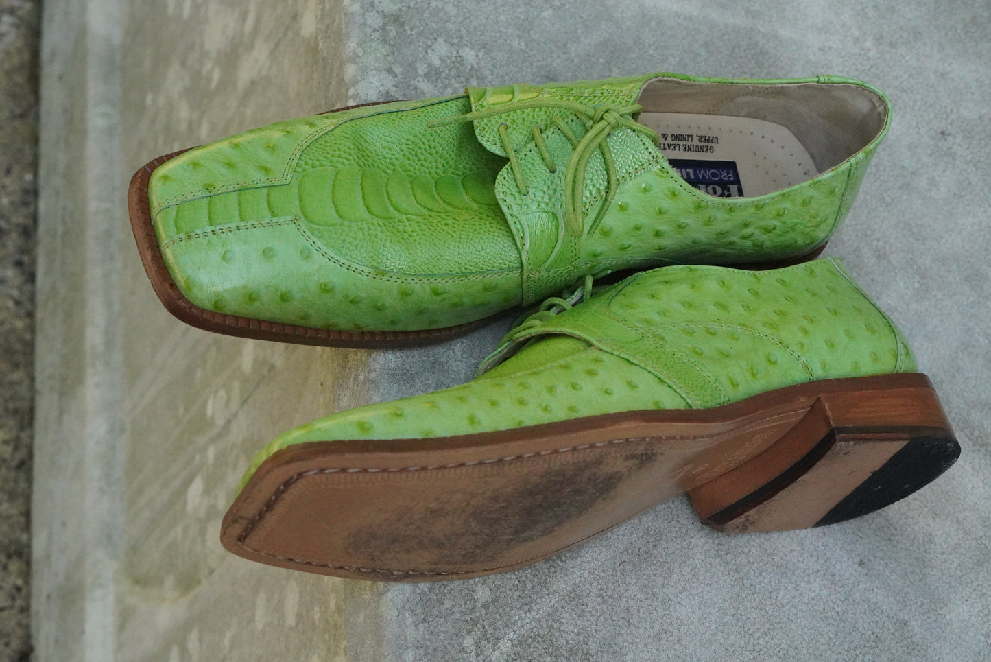 Men's Lime Green Genuine Leather Lace-Up Dress Shoes - Size 11
