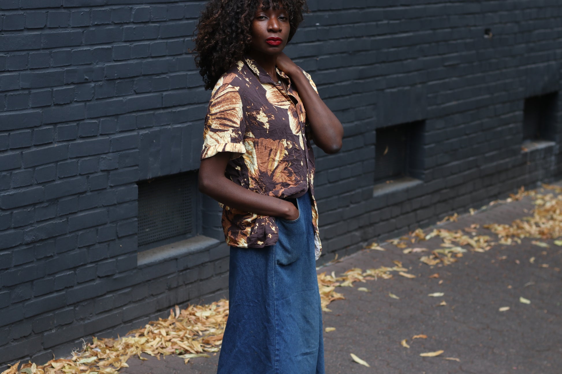 Vintage 90s Floral Short Sleeve Shirt Brown Beige M