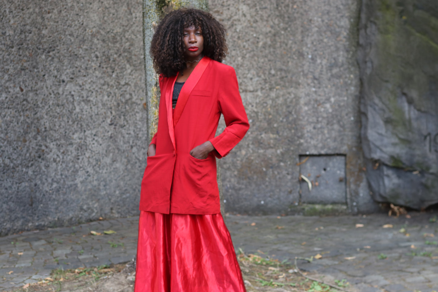 Vintage Red Tuxedo Blazer | 80s Satin Shawl Collar Evening Coat | M