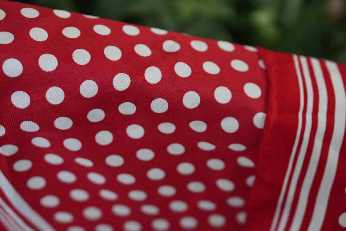 Vintage 1970s Red Polka Dot Scarf Square White Striped Border Head Neck Scarf