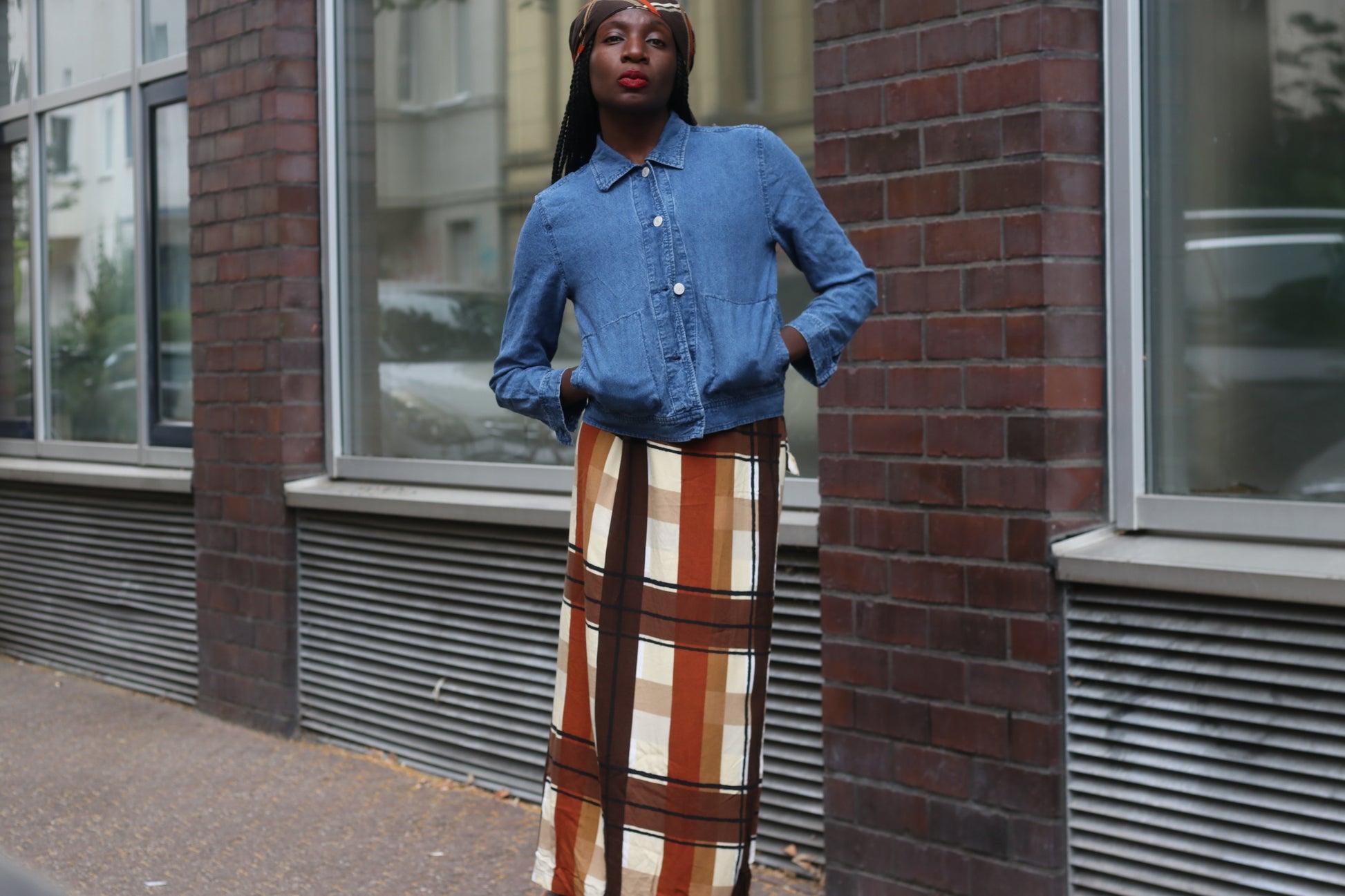 Vintage Vero Moda Plaid Wrap Skirt Brown Check Maxi Long Fall Autumn Aesthetic