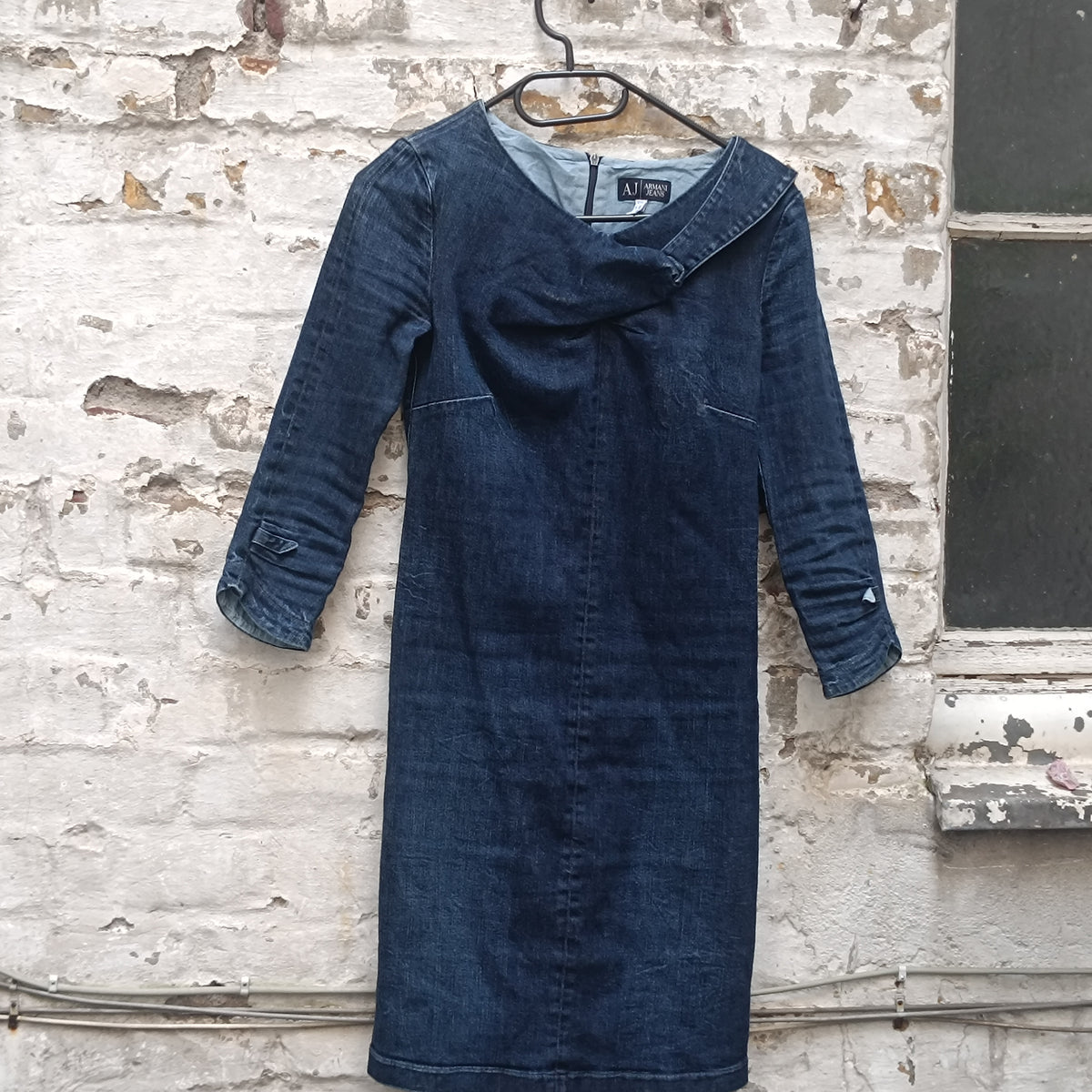 Vintage Denim Dress Y2K Dark Wash Fitted Midi - Armani Jeans | S