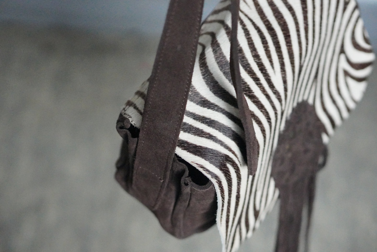 Zebra Print Hair-On Crossbody Bag - Vintage Y2K Suede Fringe Purse