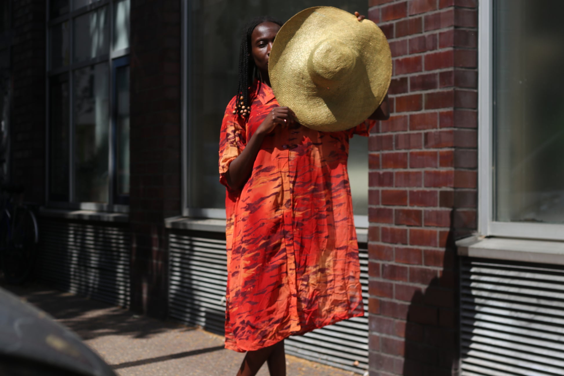 Vintage 90s Abstract Print Viscose Shirt Dress in Orange & Red