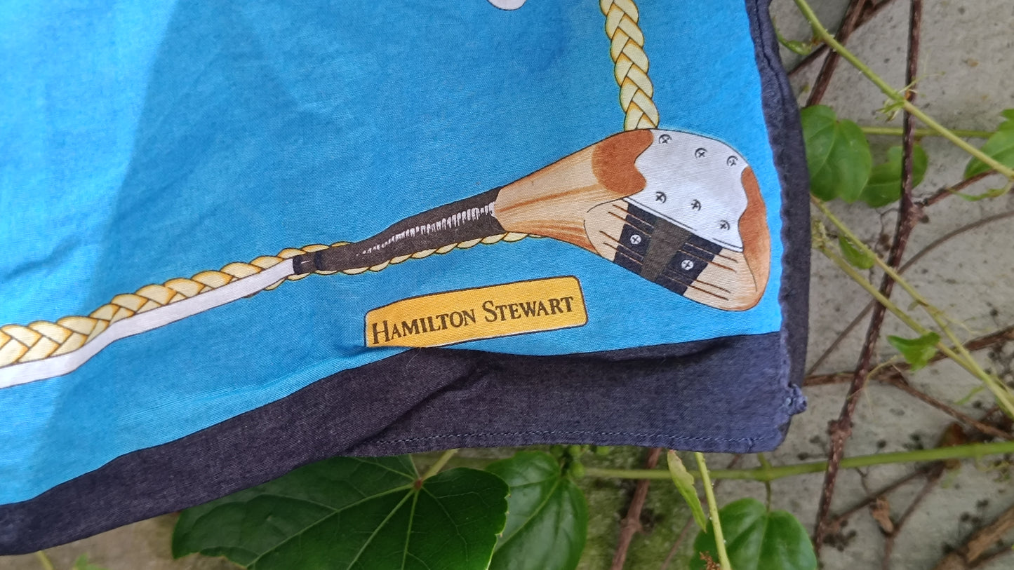Hamilton Stewart Vintage 80s Golf Cotton Scarf - Blue Sports Neck Wrap