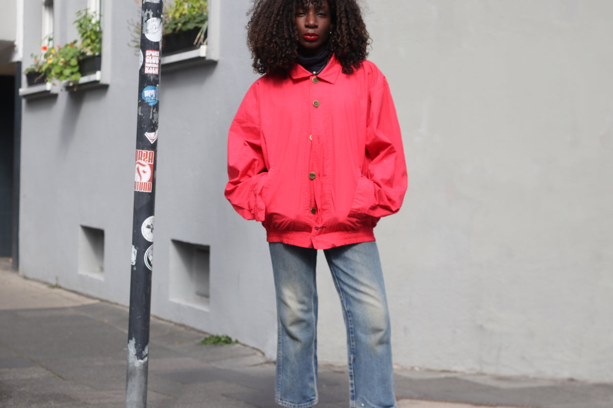 90s Vintage Bomber Jacket | Minimalist Bright Red Streetwear Coat