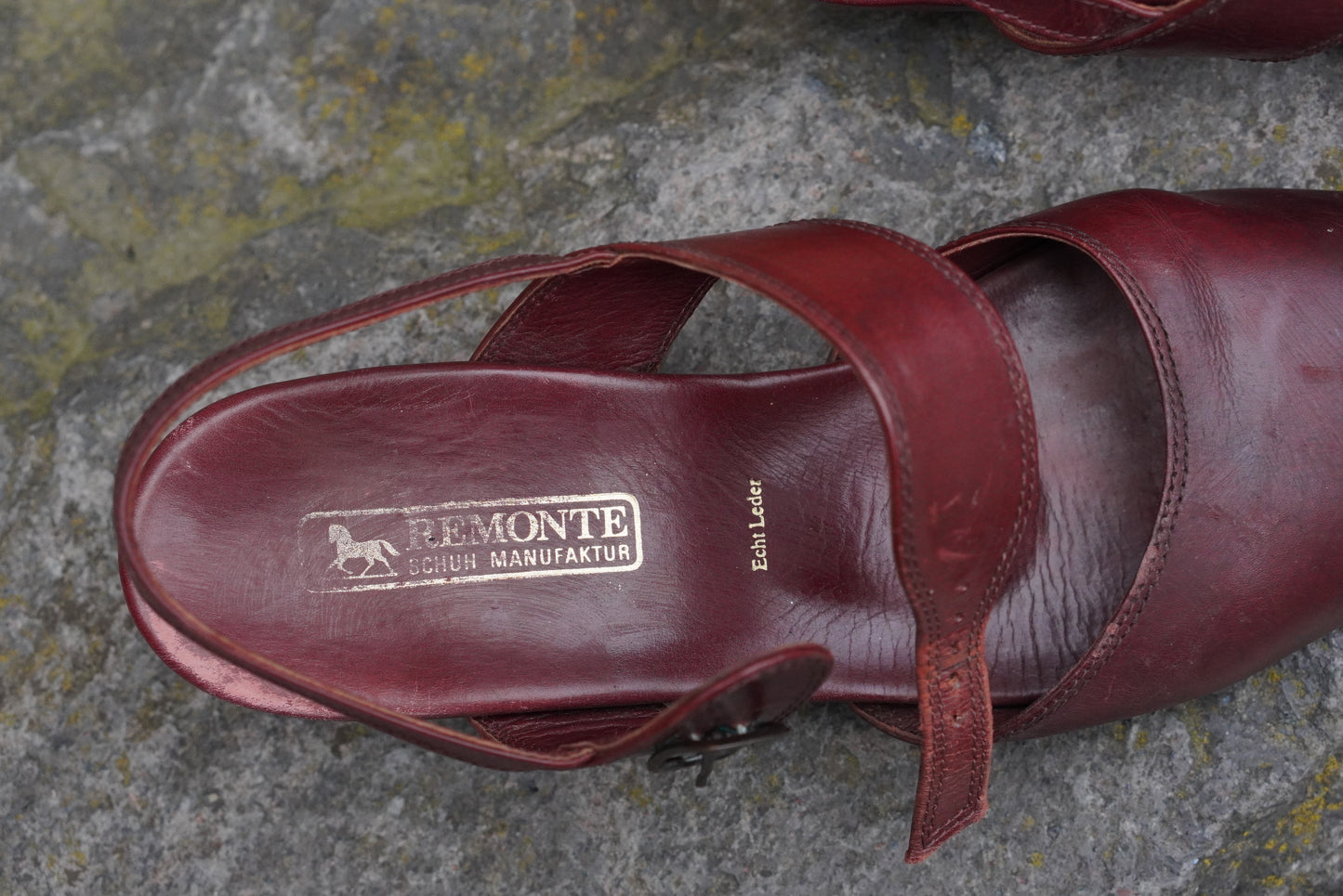 Remonte Vintage 90s Maroon Leather Sandals Block Heel Slingback Open Toe Mule 6