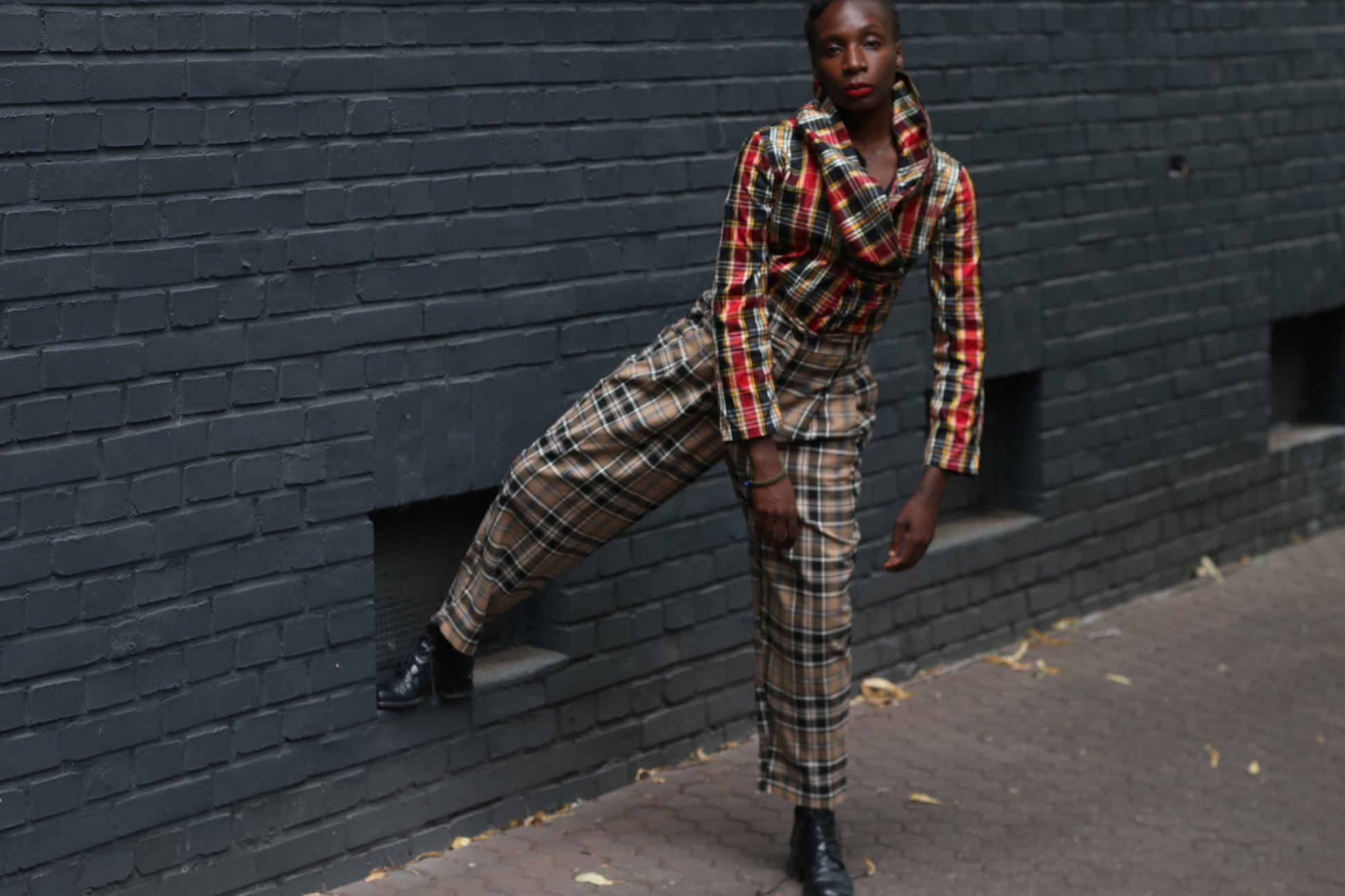 Plaid Trousers Vintage 90s Brown High Waist Pants  XS