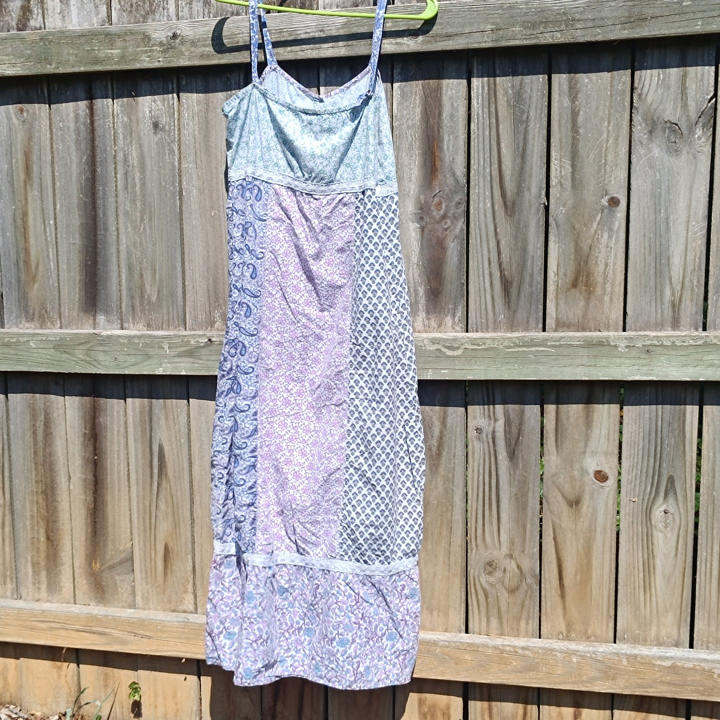 Blue Sky Vintage 90s Patchwork Maxi Dress - Floral Boho Slip Dress