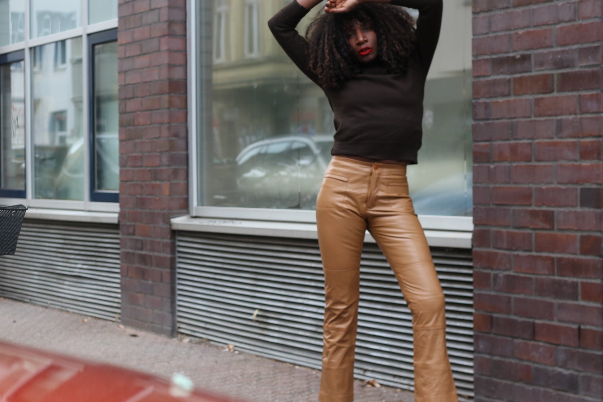 Vintage 70s Tan Brown Leather Trousers - Slim Fit Pants Size 27