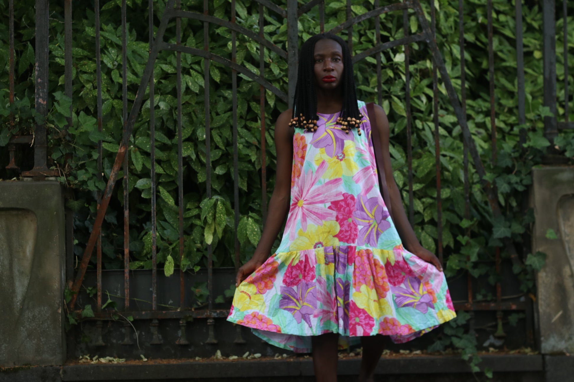 Vintage 80s Floral Drop Waist Dress | Vibrant Abstract Botanical Sun Dress