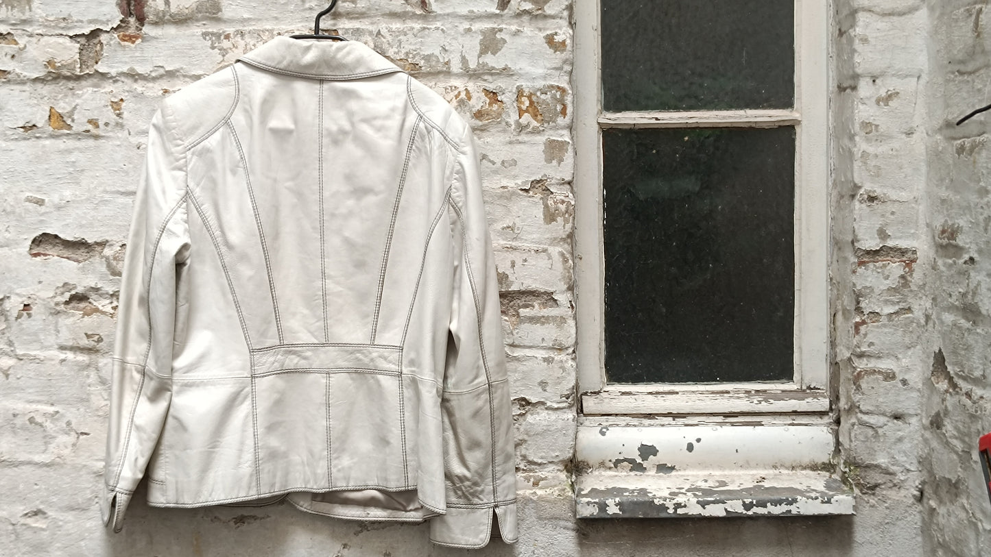 Gerry Weber Vintage Leather Jacket White Beige Blazer Coat 90s Vintage Leather