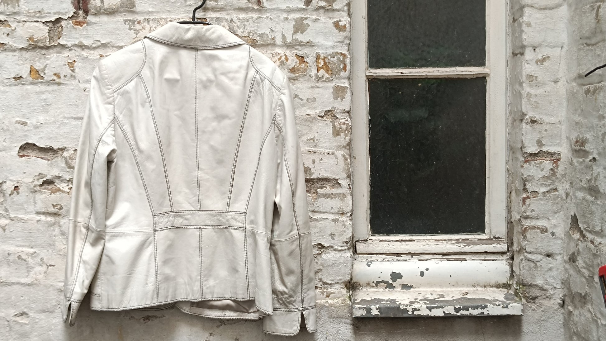 Gerry Weber Vintage Leather Jacket White Beige Blazer Coat 90s Vintage Leather