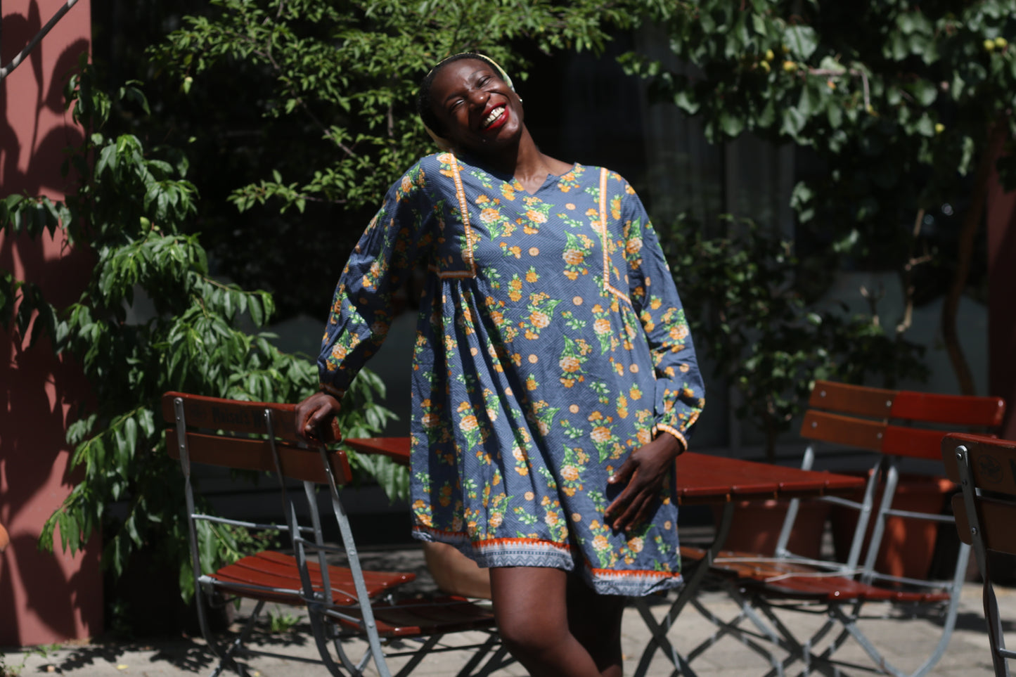 Blue Floral Babydoll Smock Mini Dress - Retro 70s Style by Sapphire