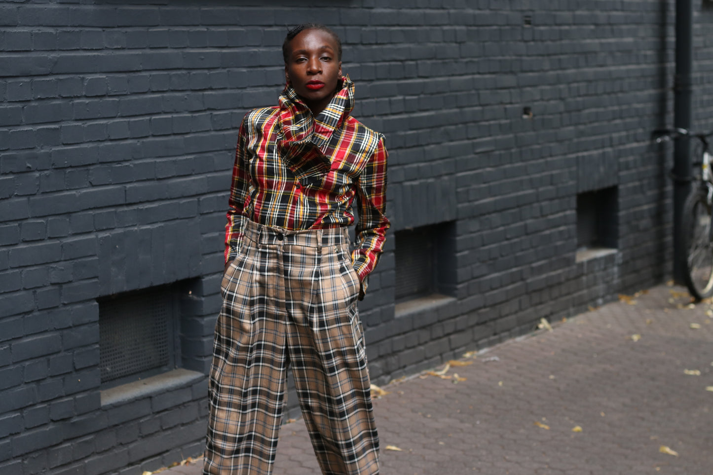 Plaid Trousers Vintage 90s Brown High Waist Pants  XS
