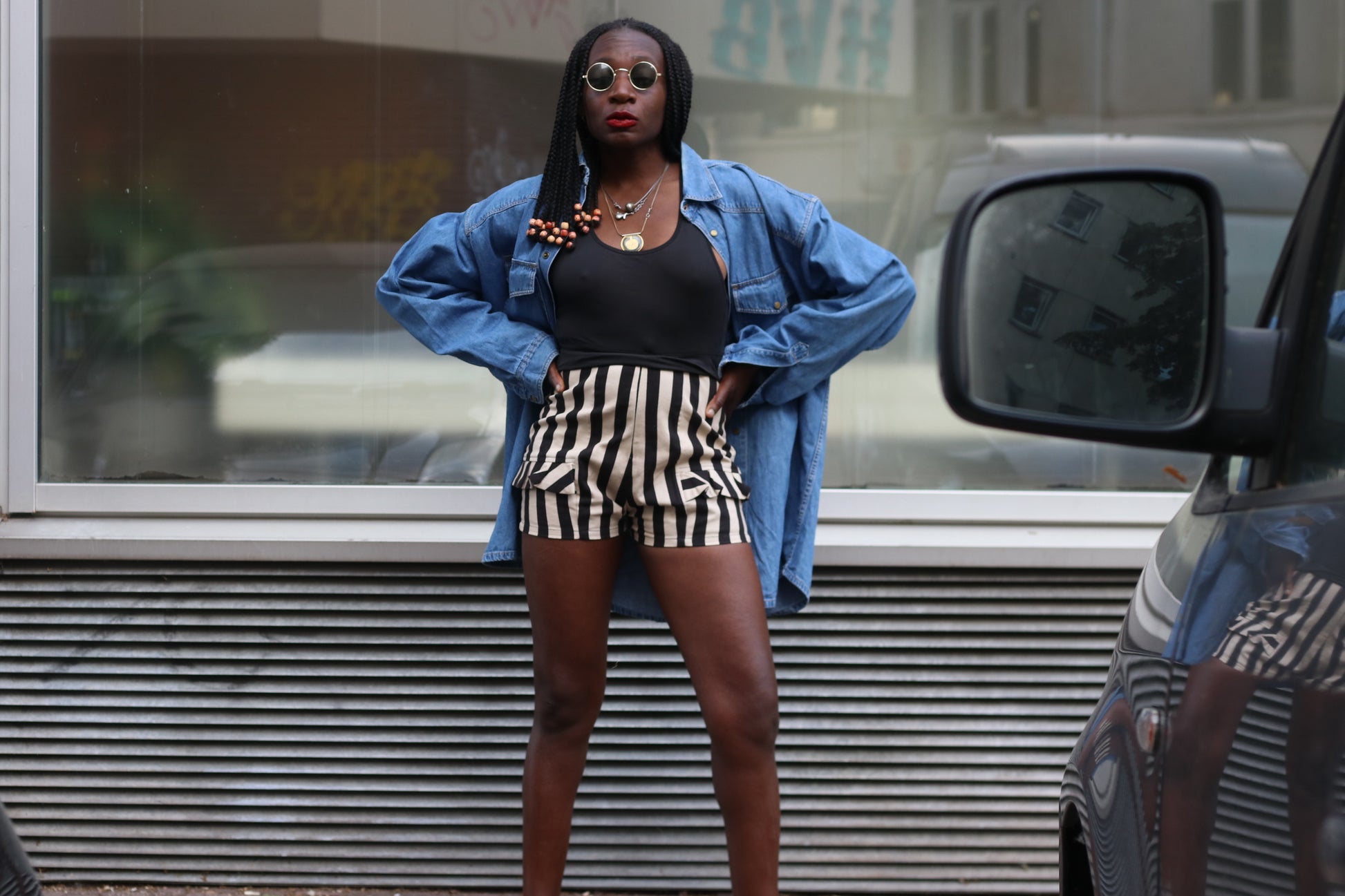 Vintage Striped Shorts High Waisted Black White Vertical Stripes Summer Festival XS
