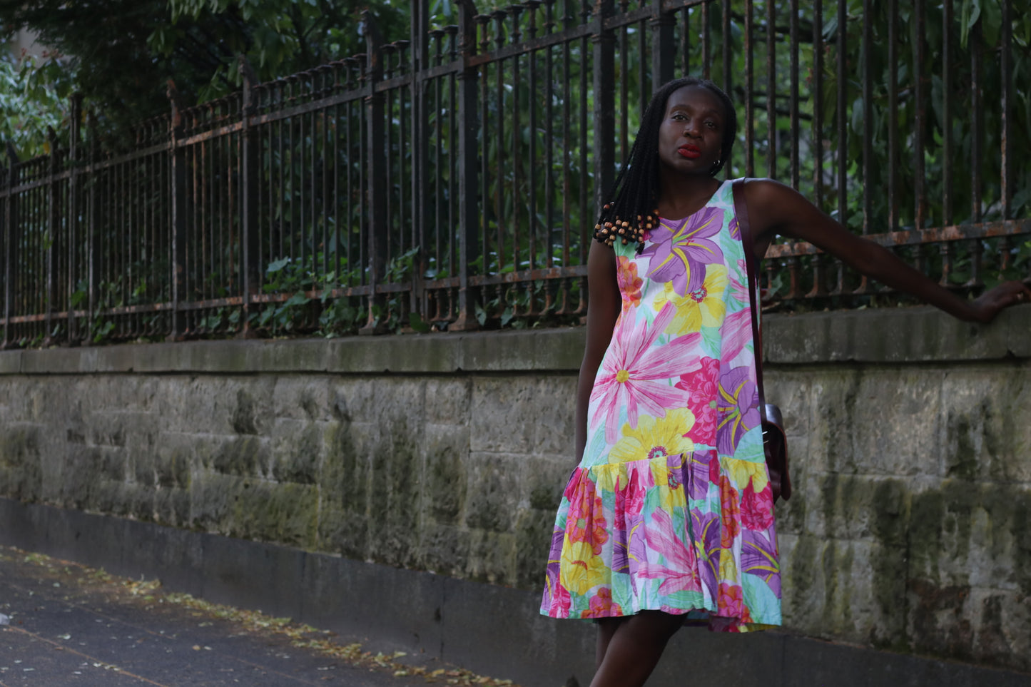 Vintage 80s Floral Drop Waist Dress | Vibrant Abstract Botanical Sun Dress