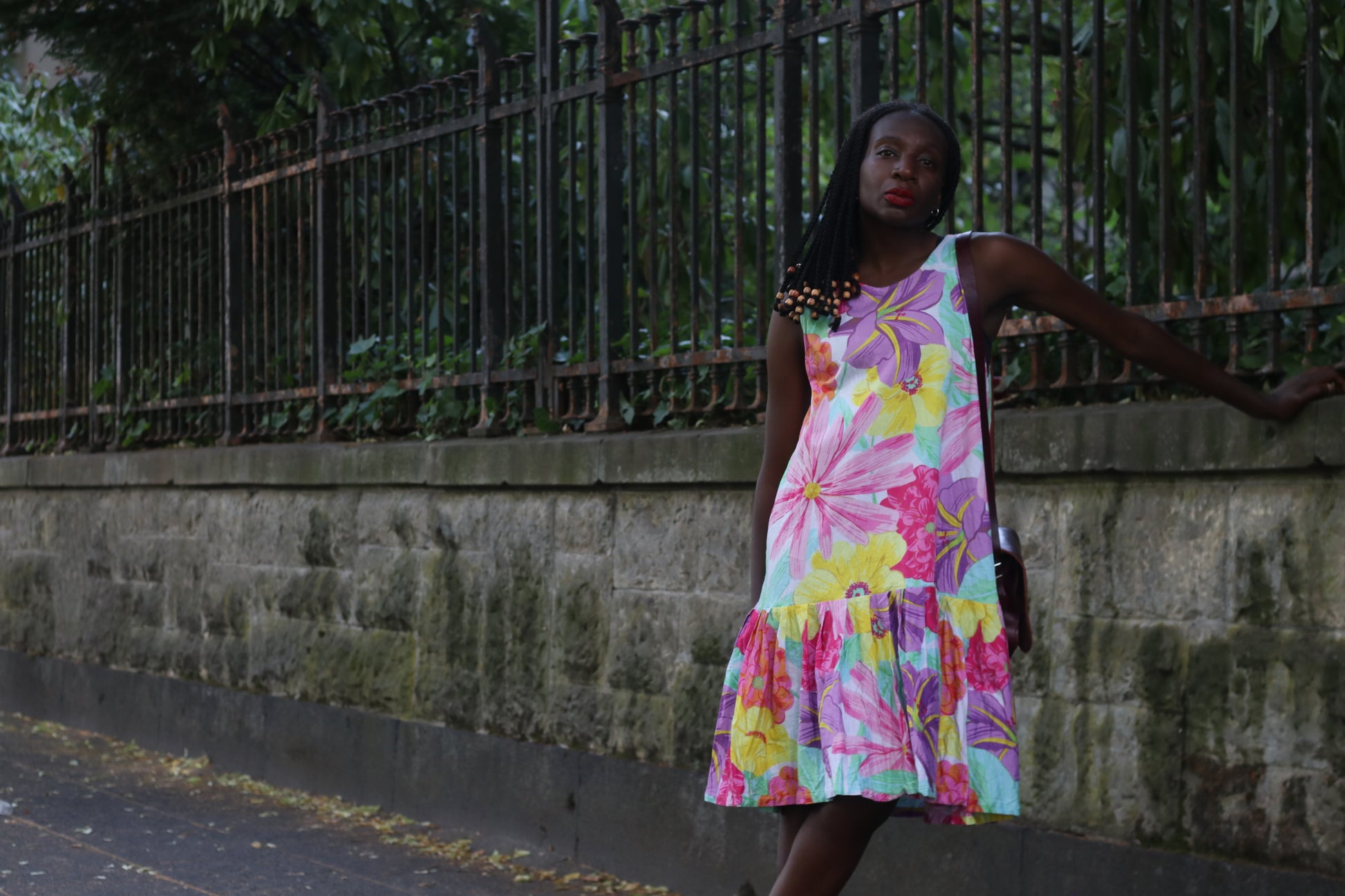 Vintage 80s Floral Drop Waist Dress | Vibrant Abstract Botanical Sun Dress
