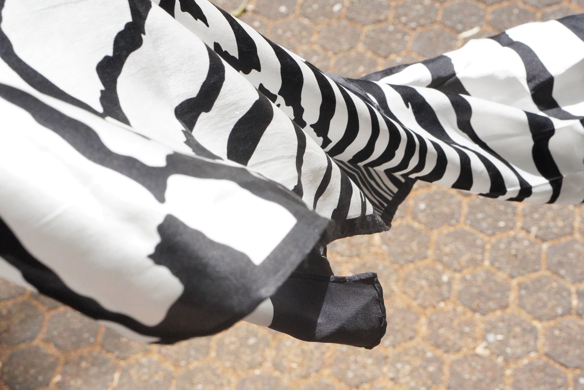 Vintage Black & White Silk Scarf - Abstract Zebra Print Square Scarf