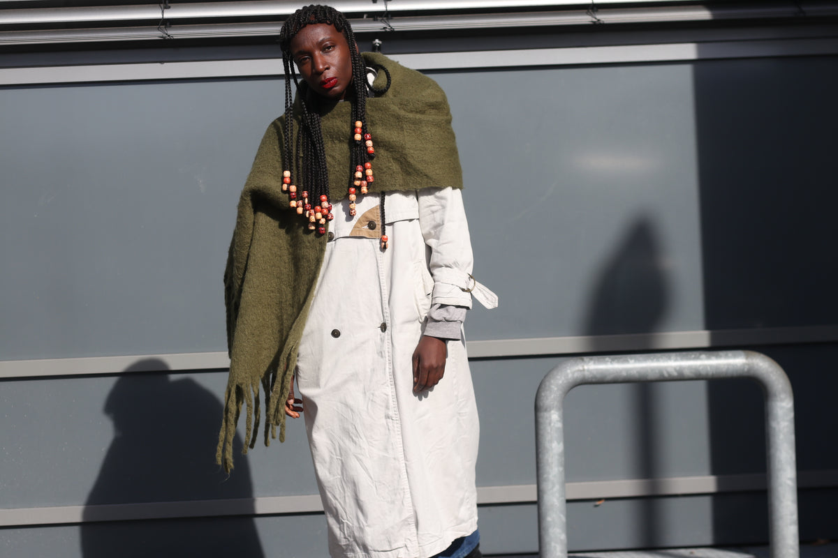 Vintage Olive Green Fringe Scarf | Cozy Winter Knit | Unisex Accessories
