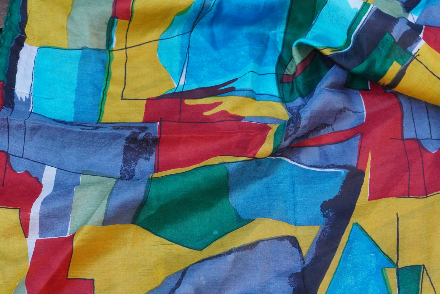 Vintage 80s Geometric Abstract Silk Neck Scarf