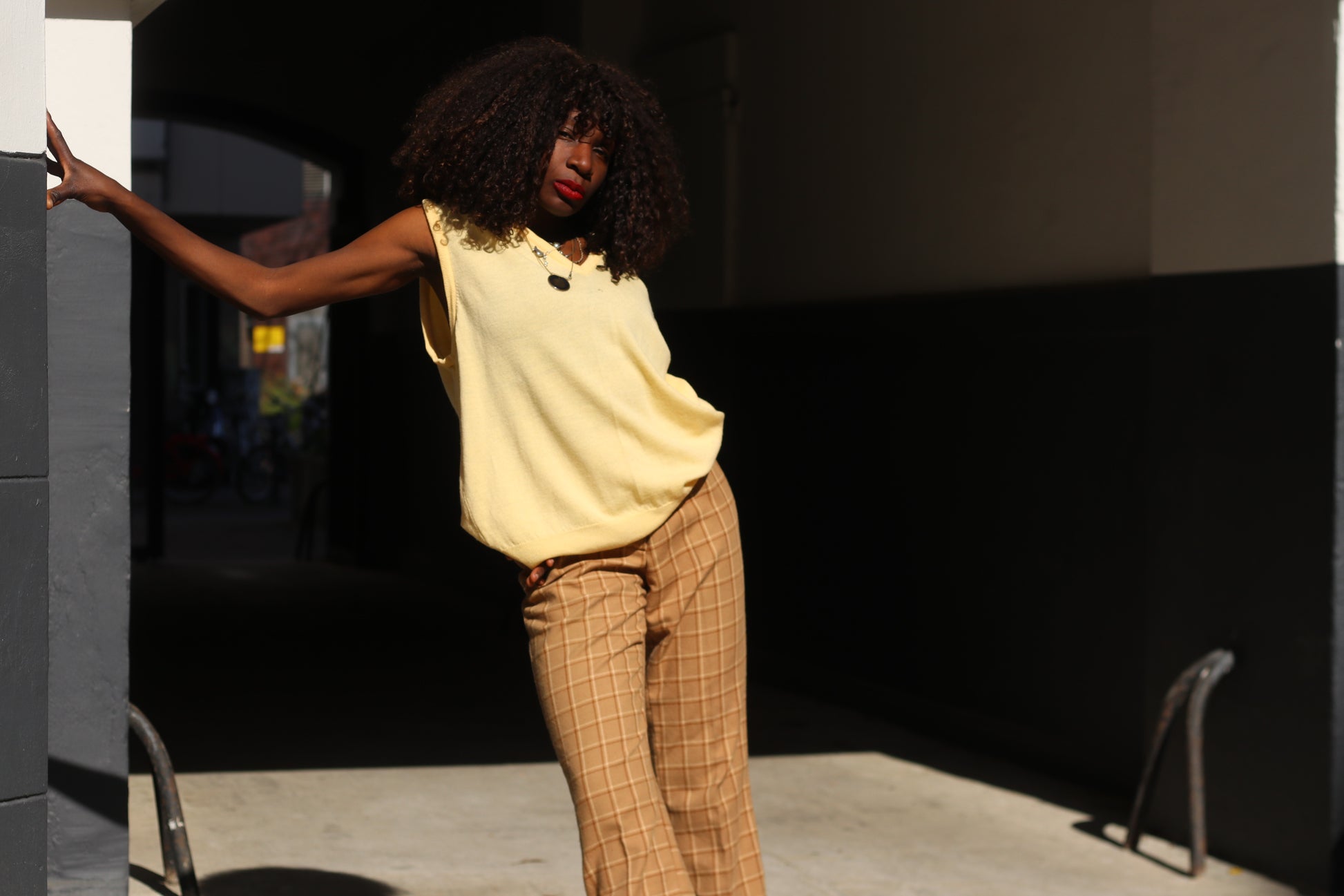 Plaid Trousers Vintage 70s Beige High Waisted Pants | Fits XS to S
