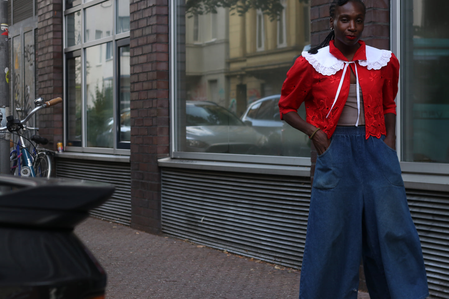 Vintage 80s Red Broderie Anglaise Cropped Jacket | Eyelet Blouse