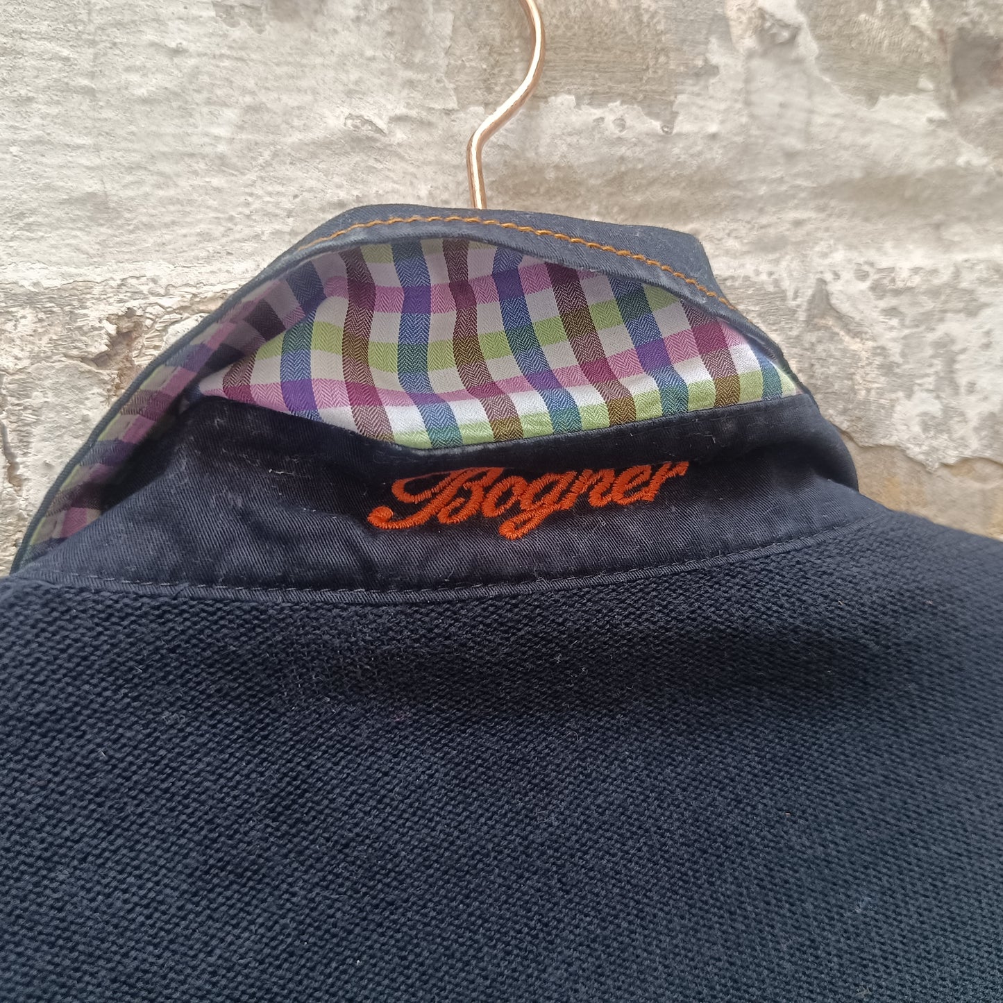 Vintage Bogner Stripe Jumper | Navy & Lime Green Cotton Knit | Fits M
