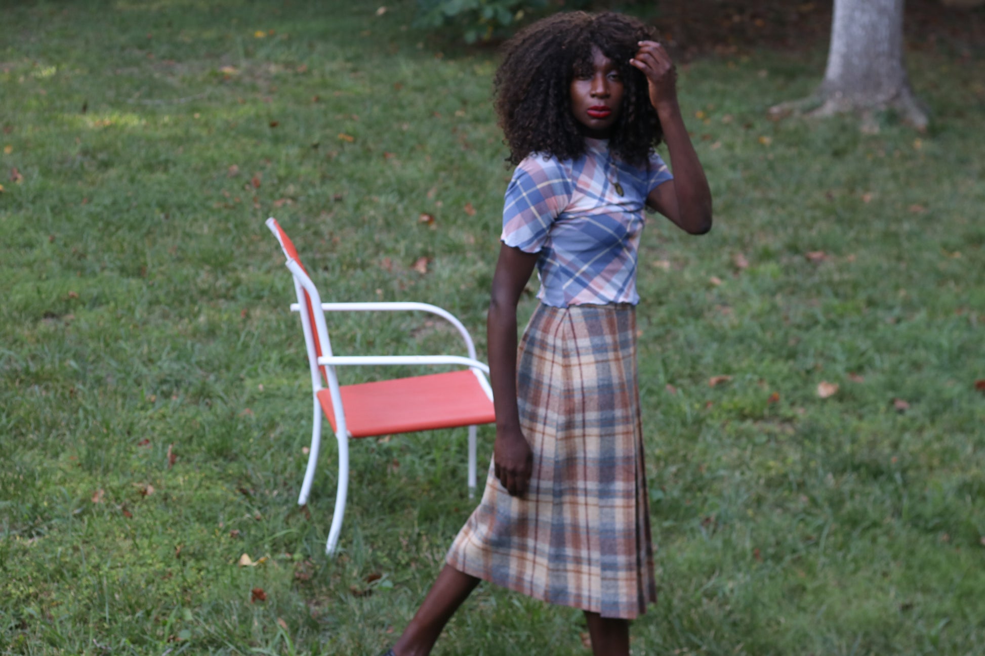 Vintage Russ Togs 70s Plaid Pleated Midi Skirt