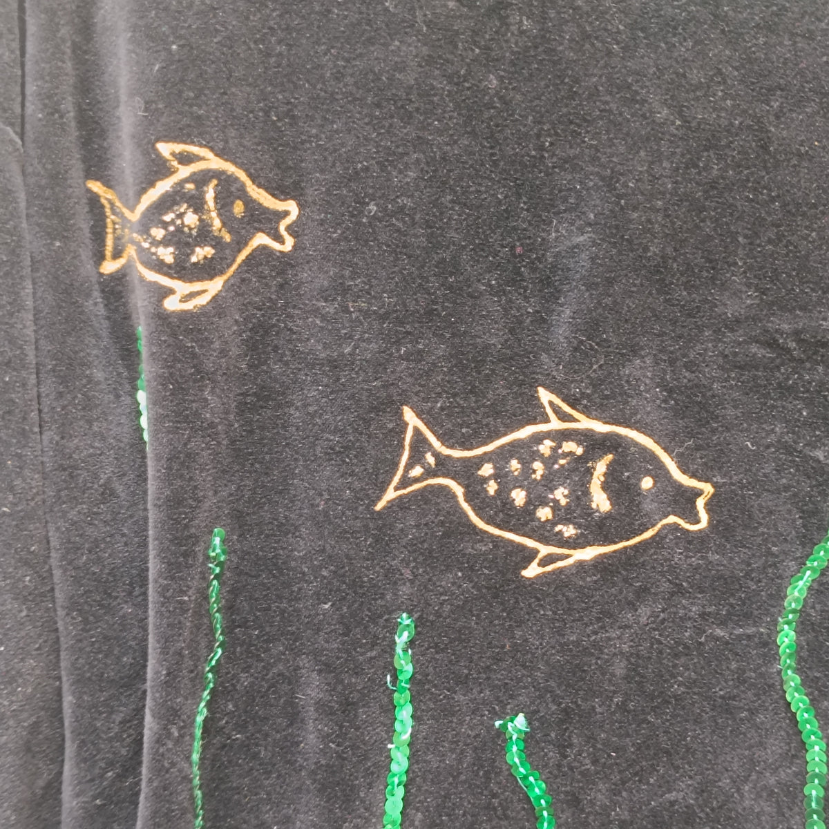 Vintage Velvet Tunic Dress - 90s Black Sequin Fish Mini Dress - L