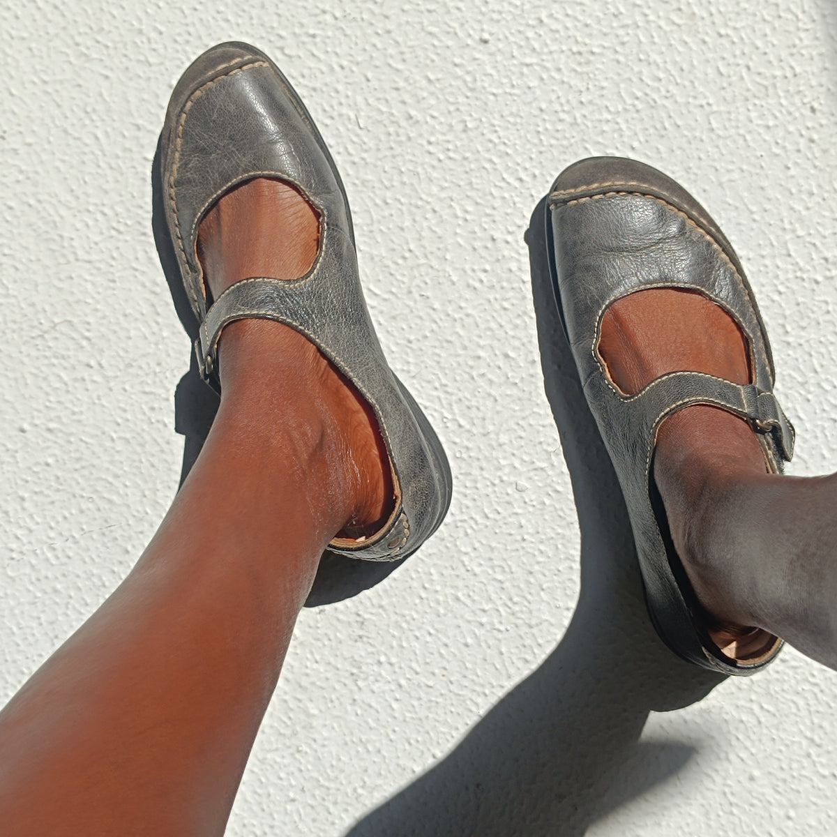 Camel Active Vintage Mary Jane Flats - 90s Grey Leather | Fits EU 39 / UK 6.5