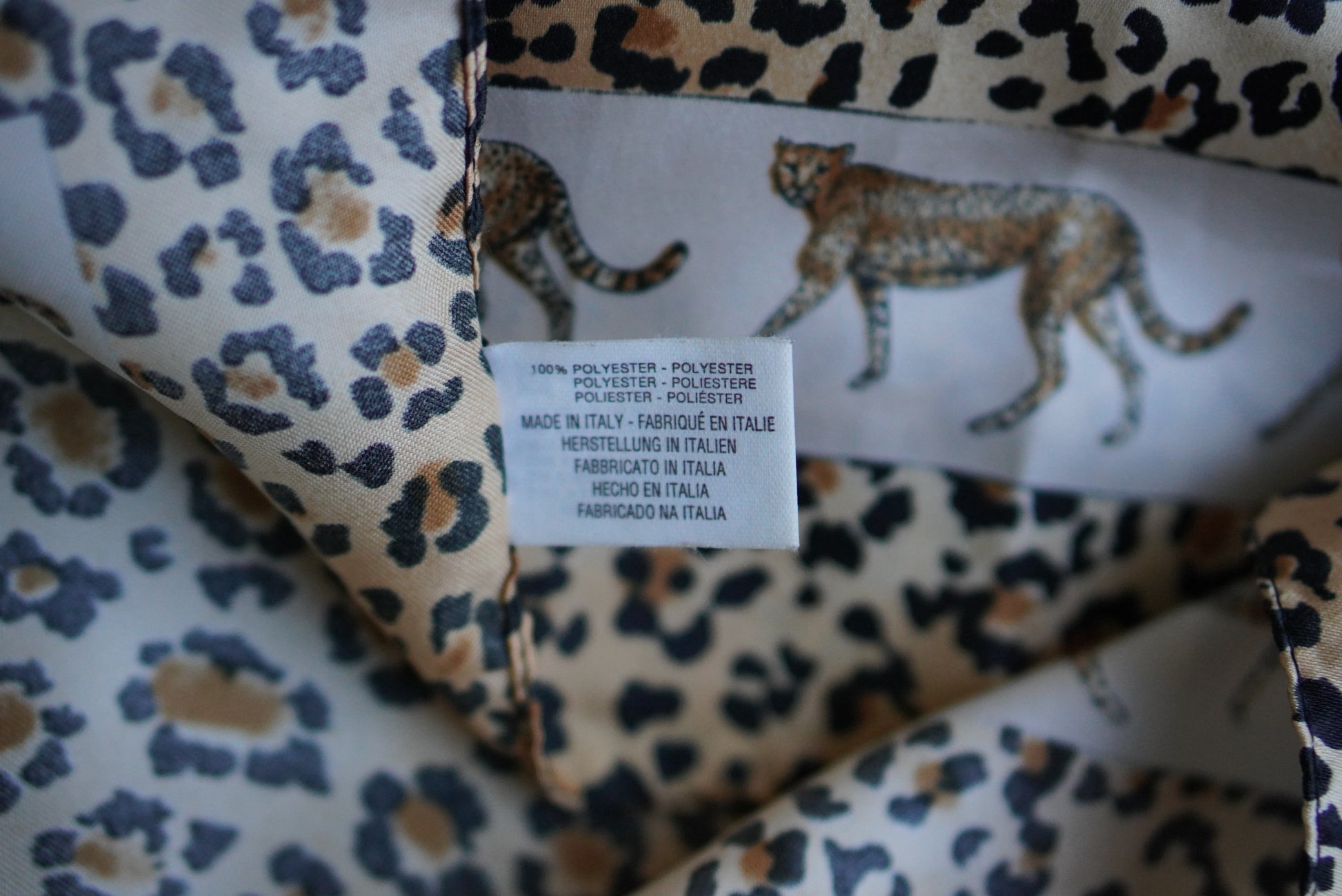 Vintage Italian Cheetah Print Scarf 1980s Animal Pattern Polyester Neck Head Wrap