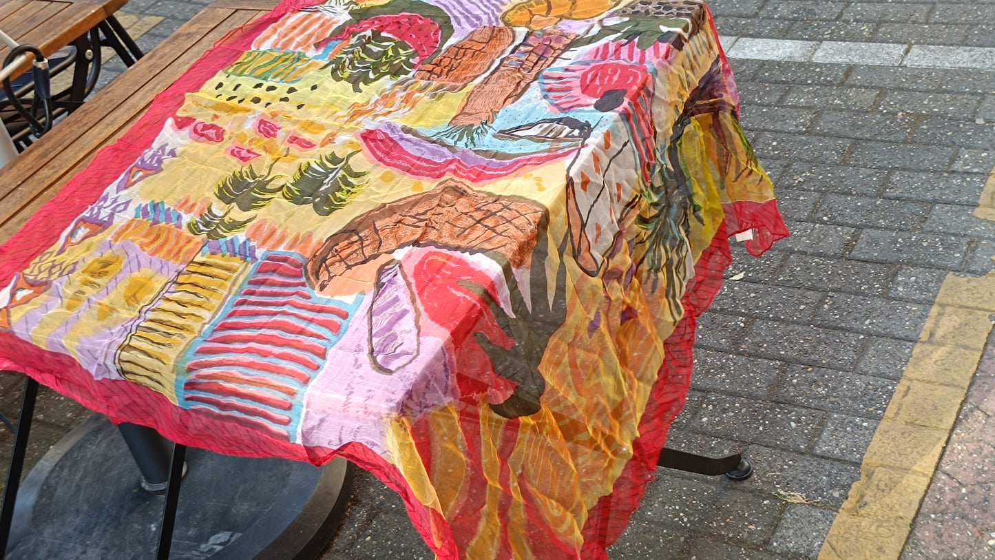 Vintage 90s Abstract Art Scarf - M Logo Tropical Print Shawl