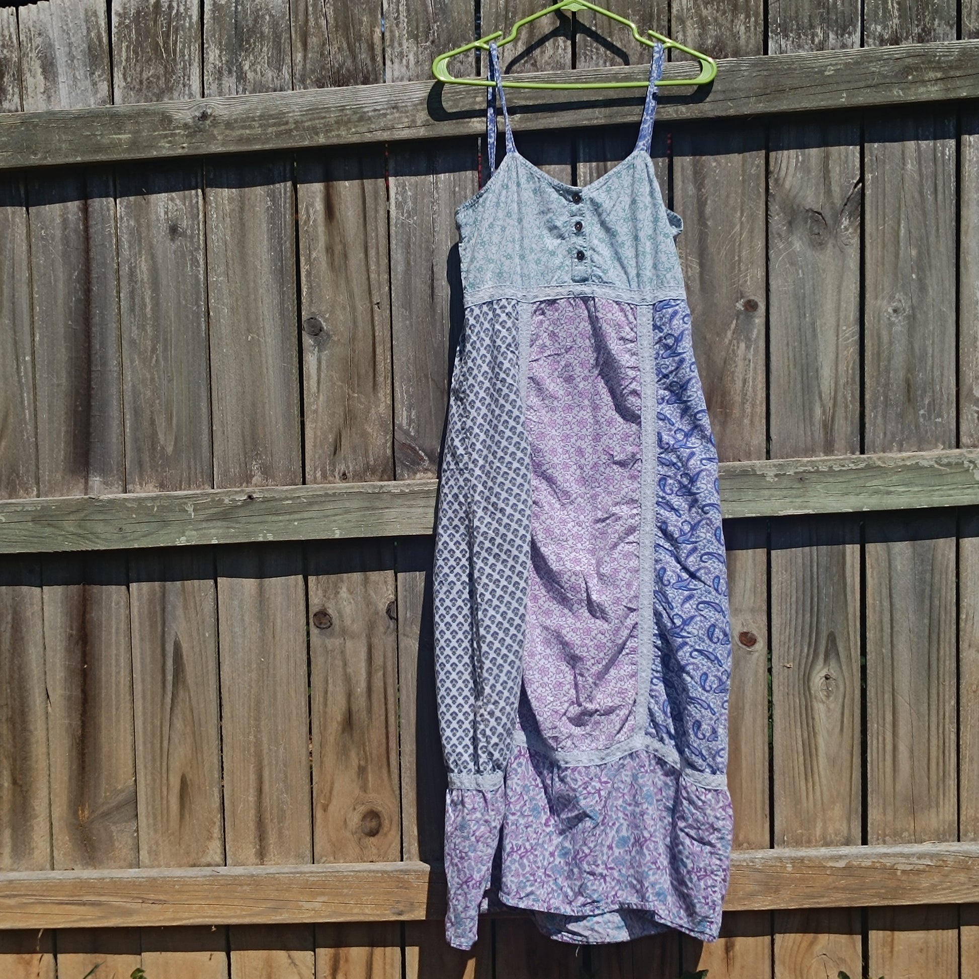 Blue Sky Vintage 90s Patchwork Maxi Dress - Floral Boho Slip Dress