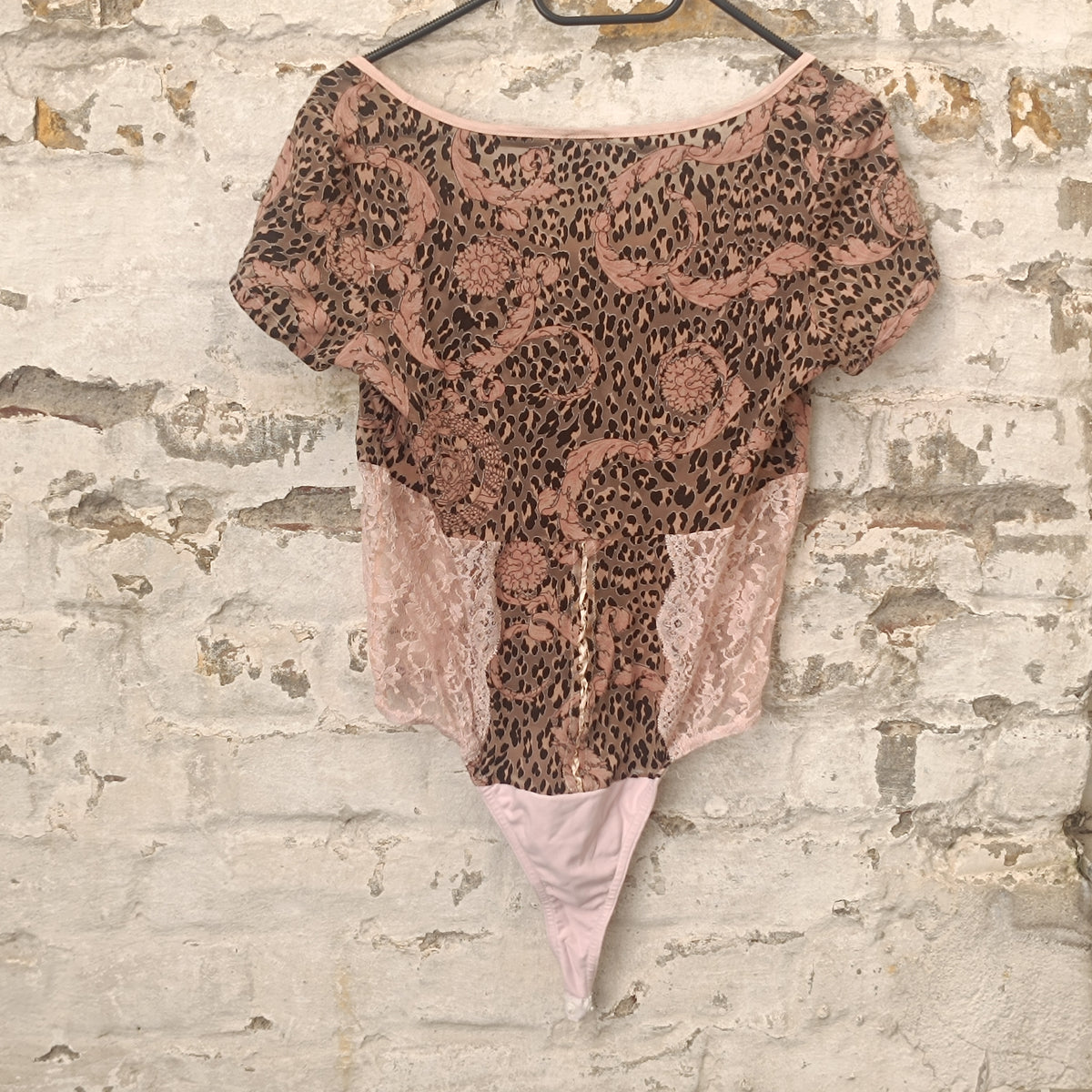 Vintage Versace Body - Leopard Baroque Lace Bodysuit - Pink Brown L