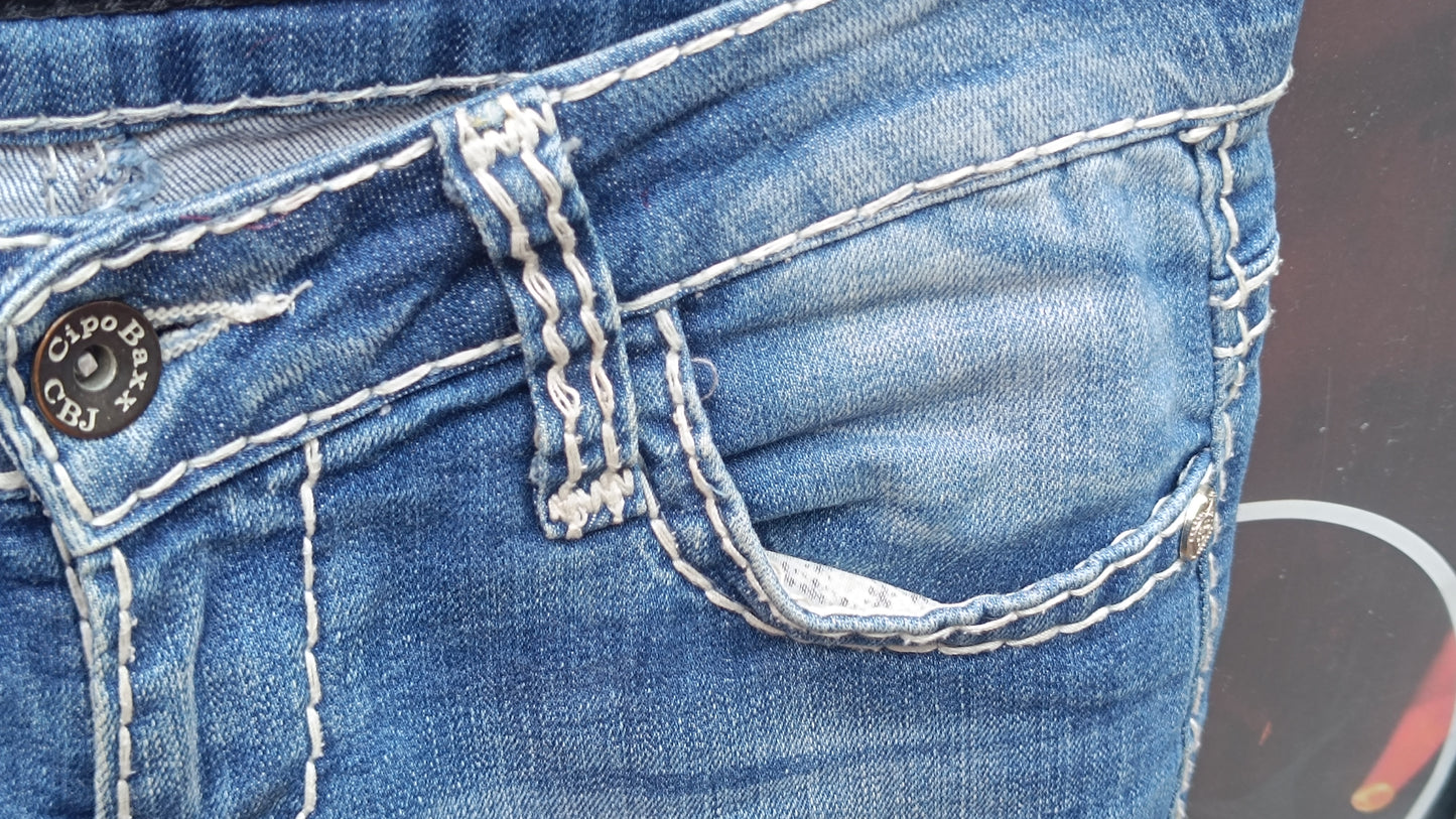 Cipo & Baxx Vintage 2000s Y2K Low Rise Thick Stitch Blue Jeans