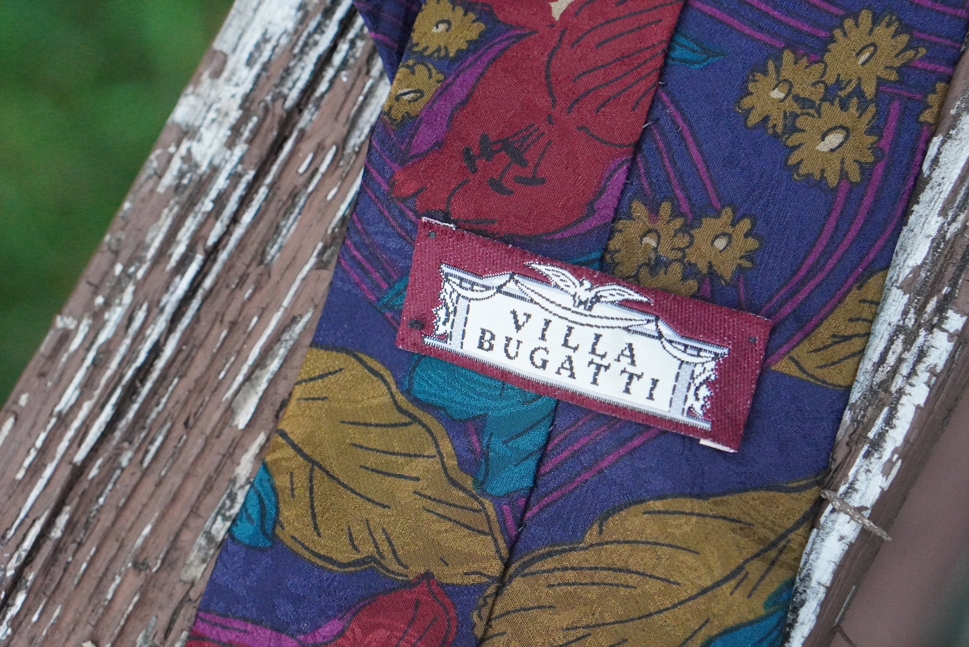 Villa Bugatti Vintage 80s Silk Tie - Purple Floral Retro Necktie