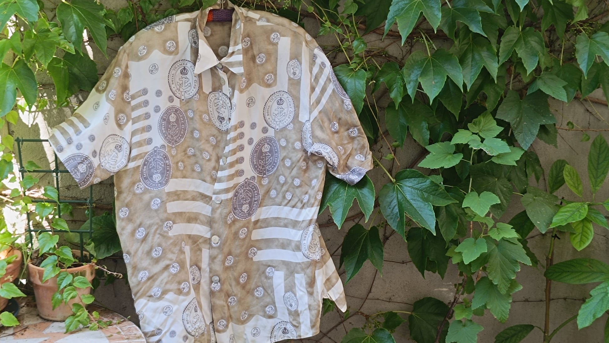 Vintage 90s Royal Thames Yacht Club Shirt - Beige Nautical Blouse