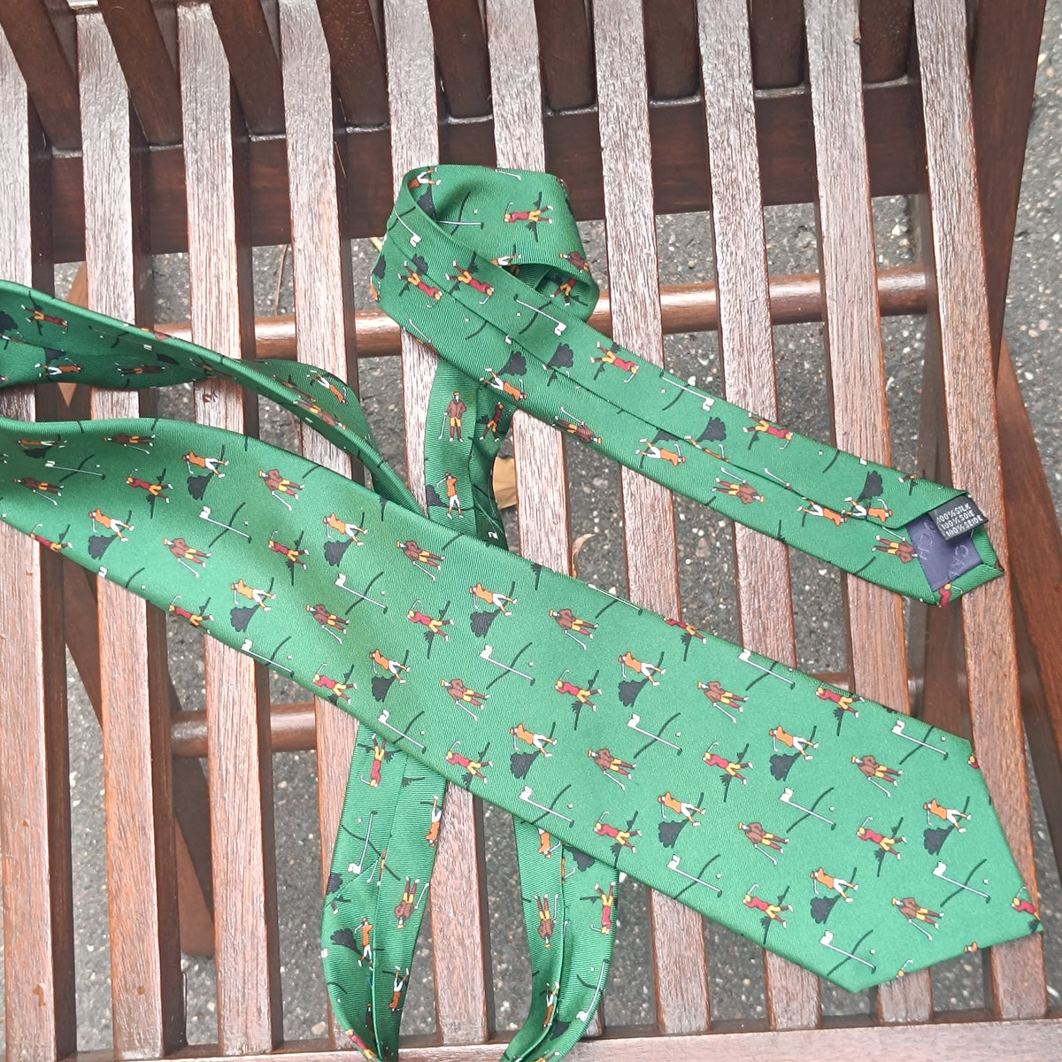 Vintage 90s Cabouchon Golf Silk Tie – Emerald Green Novelty Necktie