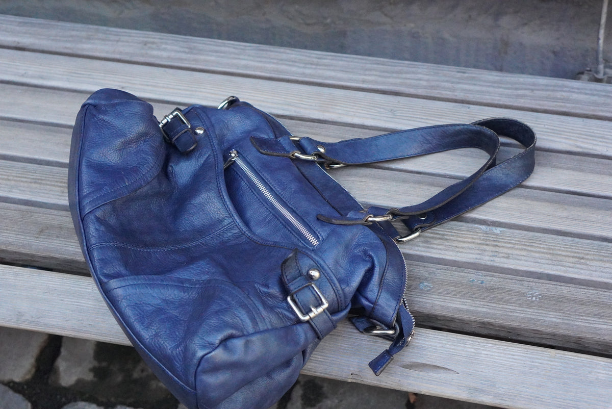 Leather Shoulder Bag - 2000s Y2K Indie Sleaze Style - Navy Blue | One Size