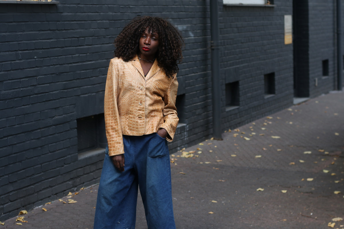 Croco Leather Jacket | Vintage 90s Tan Nappa Blazer M/L