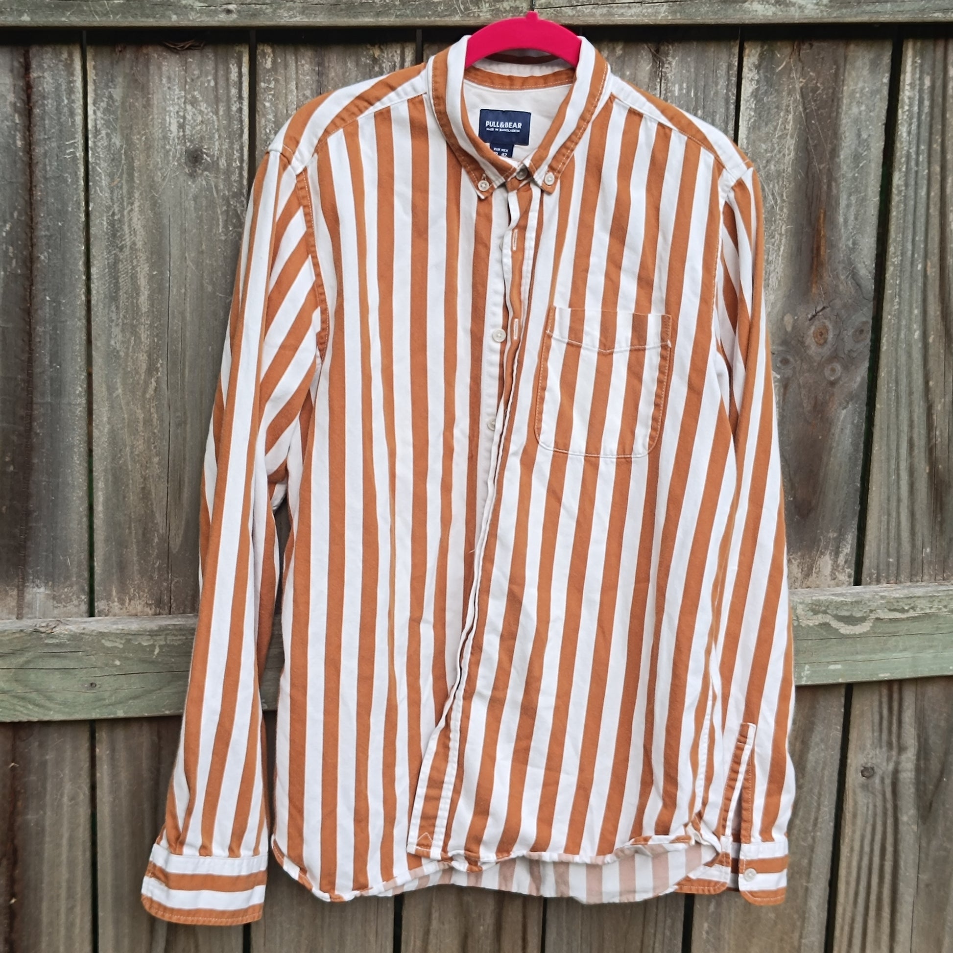 Pull and Bear Vintage y2k Brown Striped Cotton Button Down Shirt