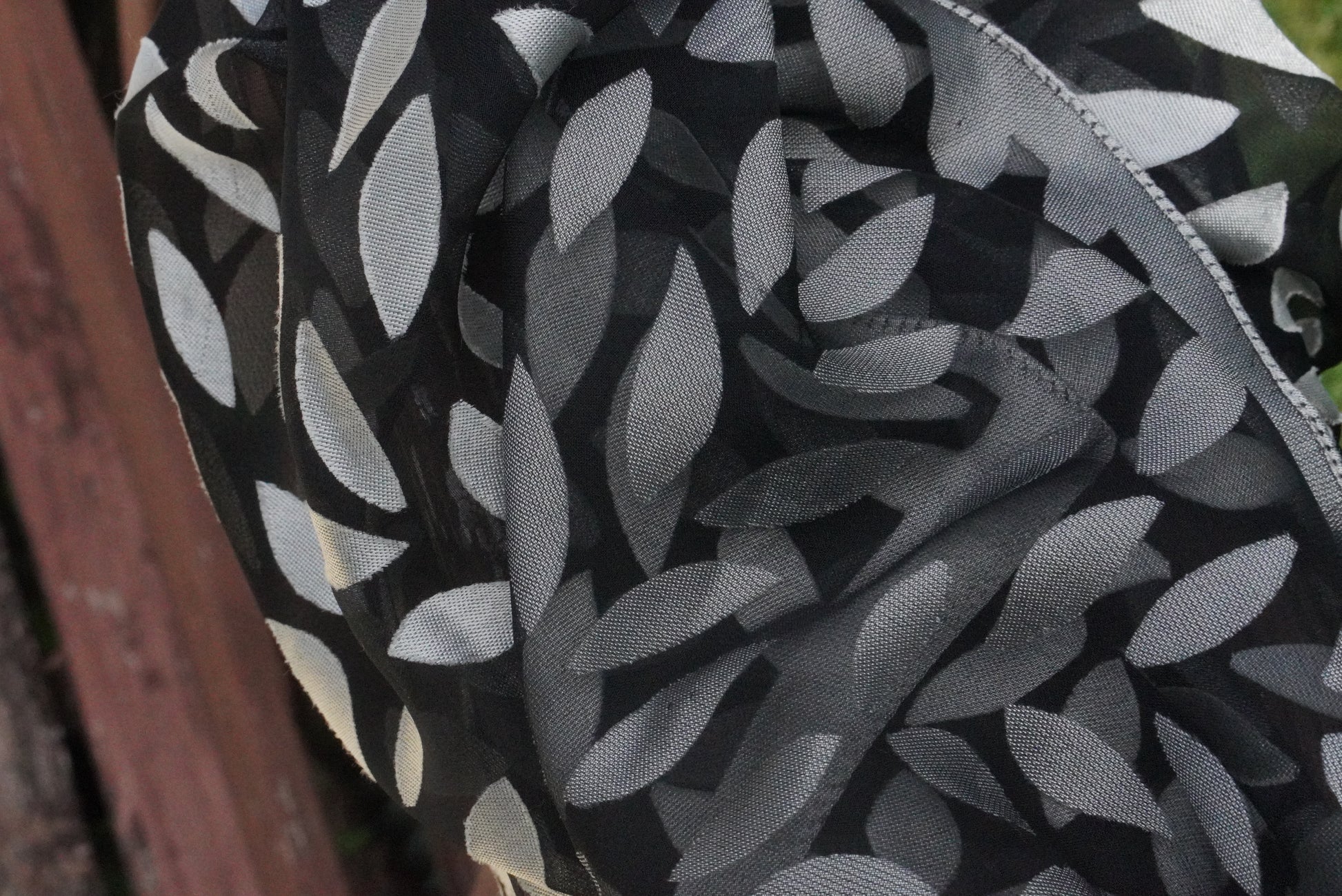 Vintage 90s Sheer Black Silver Leaf Scarf - Metallic Head Scarf